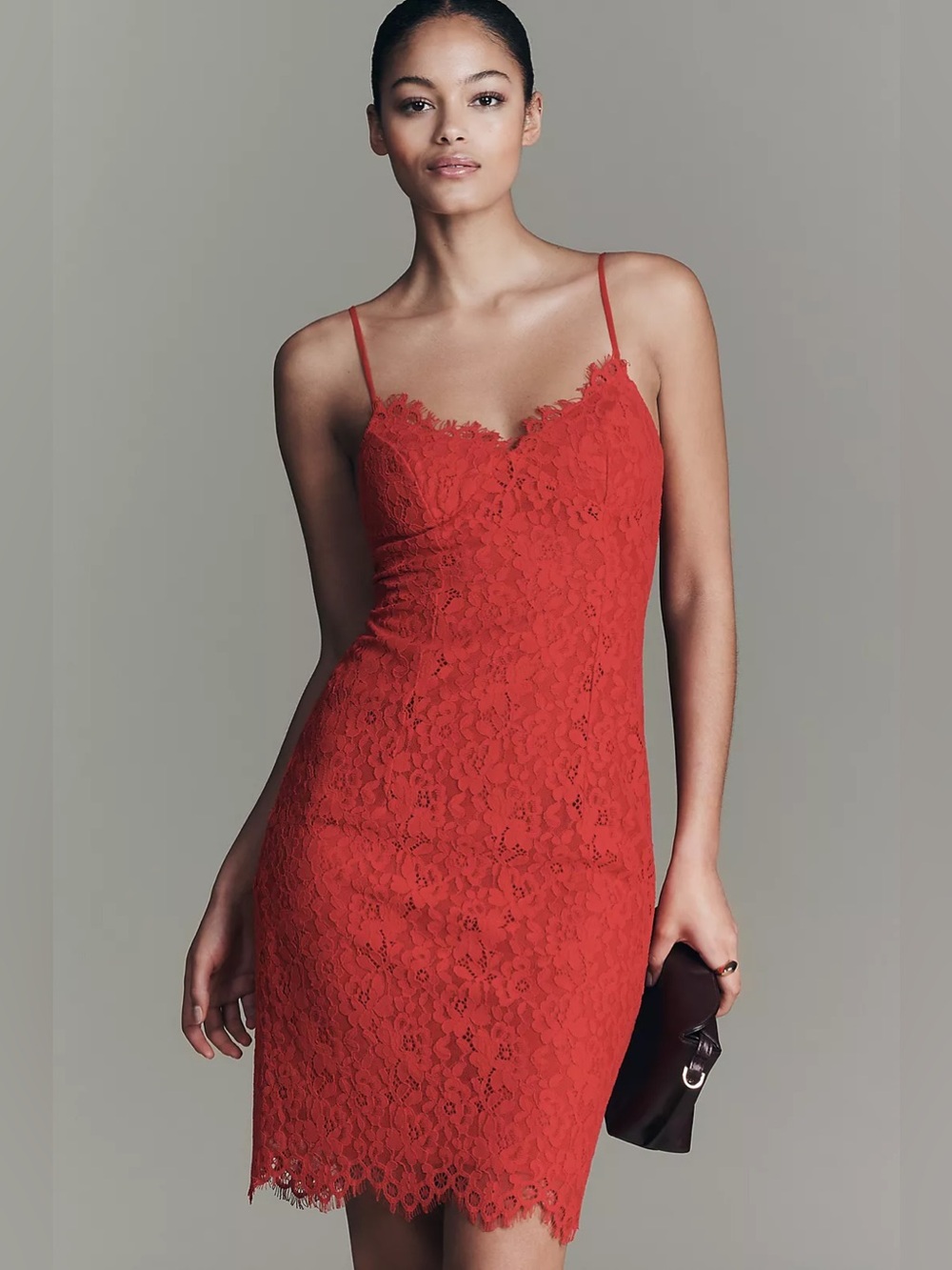 Anthropologie AFRM Red Lace Dress with Scalloped Hem